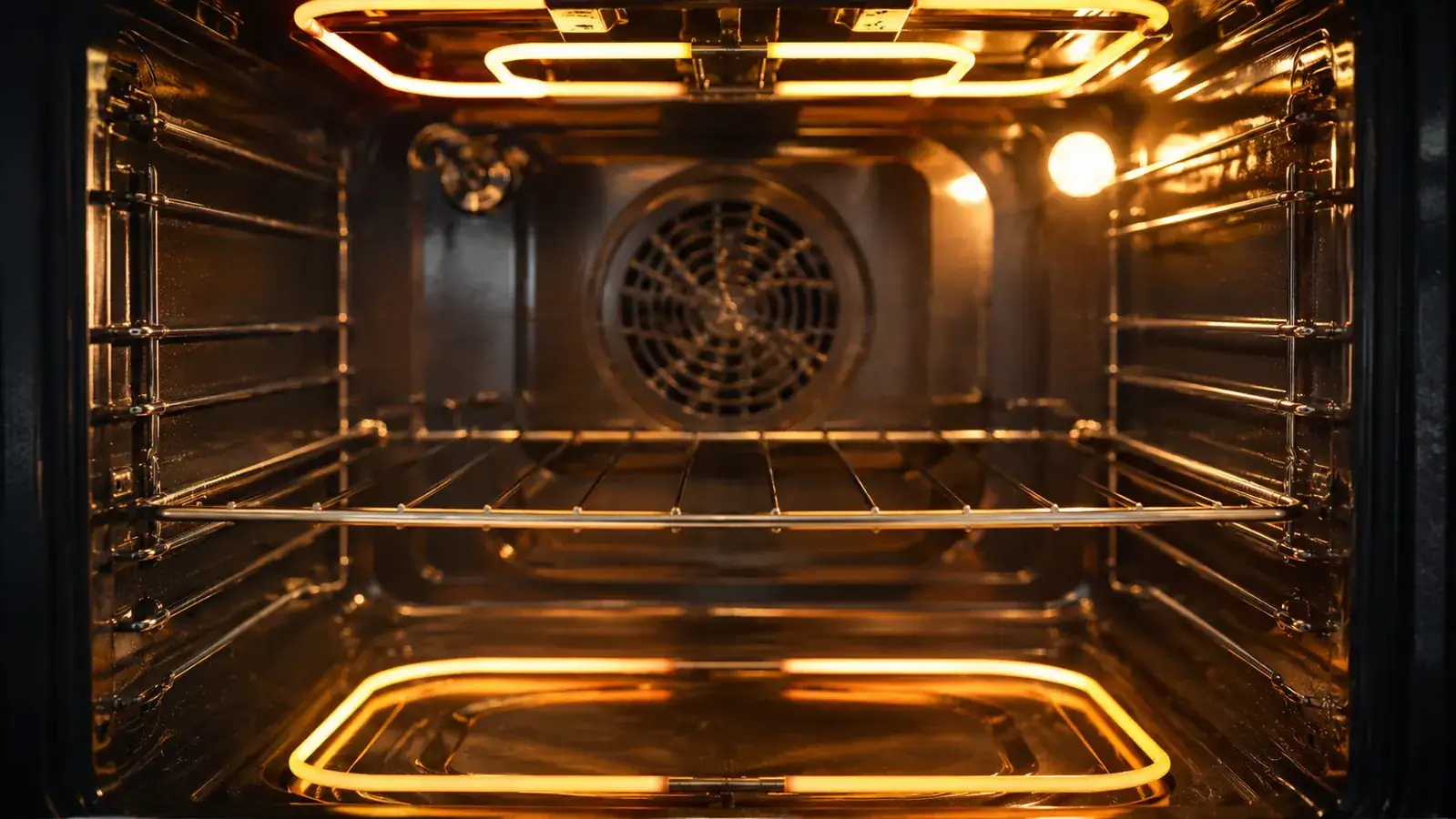 Breville Smart Oven Pro interior showing the super convection fan and rack positions